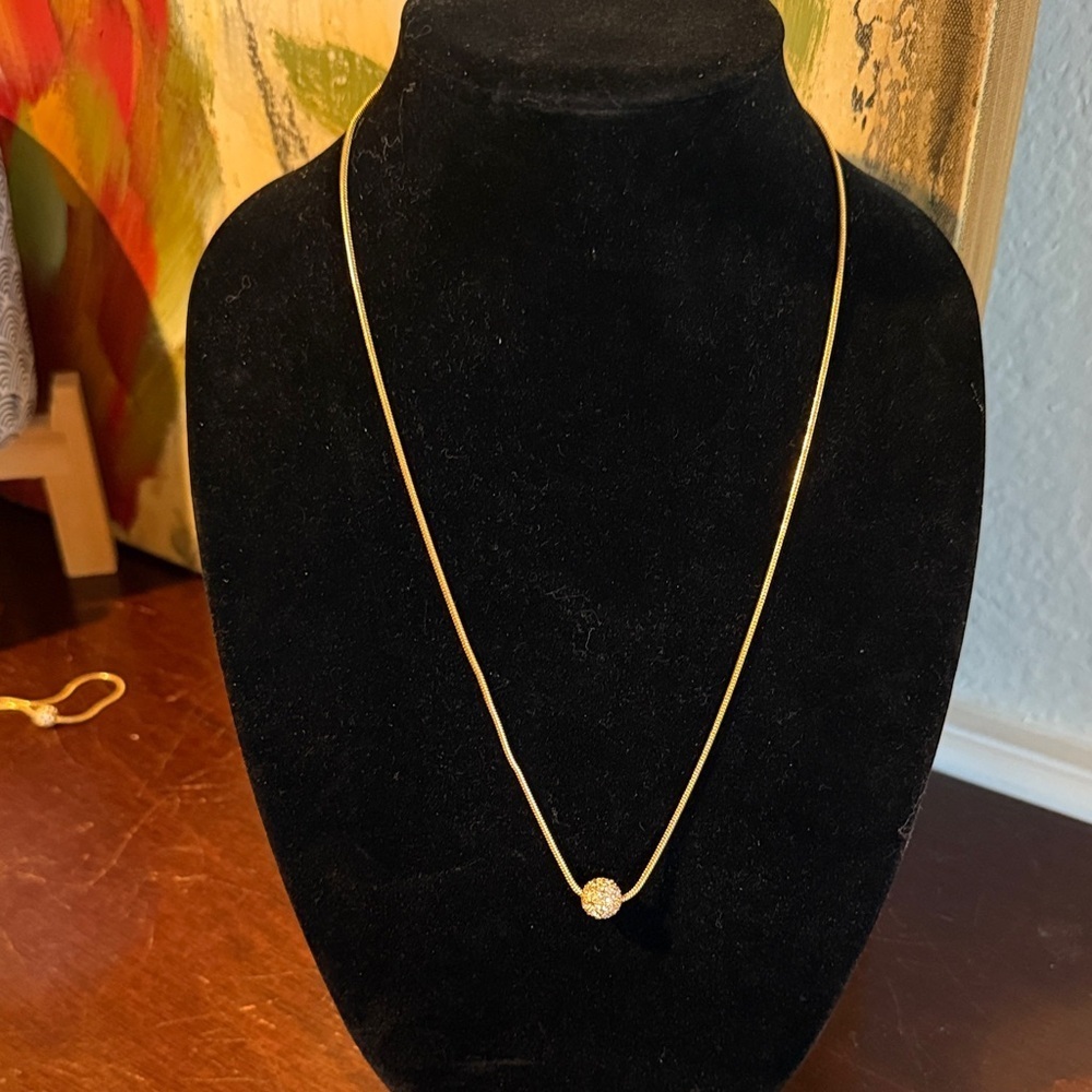 Landau Jewelry Gold-Tone Pavé Crystal Ball Necklace | Minimalist Elegance 24 in”